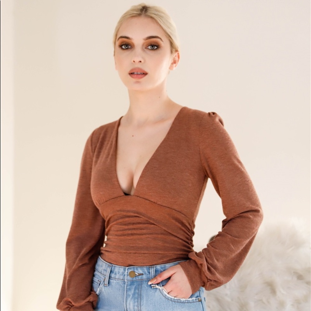 Rust Open Back Balloon Sleeve Bodysuit